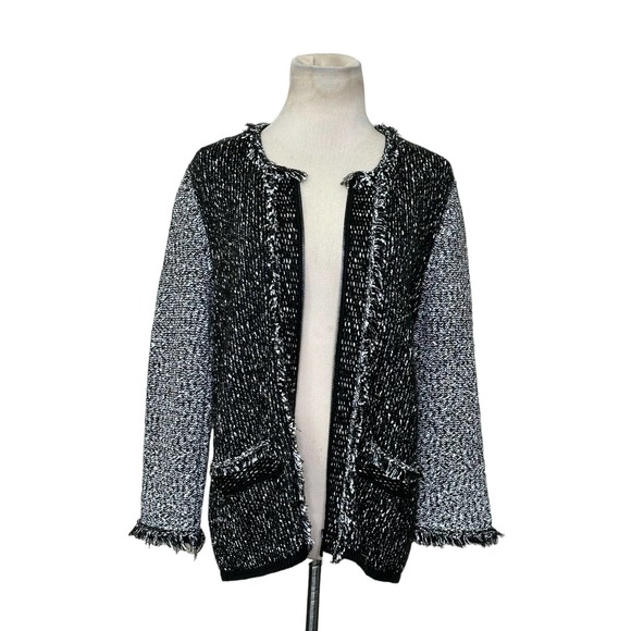 Karl Lagerfeld Two Tone Full Zip Fringe Detail Knit Jacket size Small - Picture 9 of 14